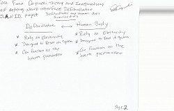 (PAGE 2) DIFIBRILLATOR AND HUMAN BODY SIMILARITIES:  BOTH RELY ON ELECTRICITY/ BOTH  DESIGNED TO RESET ITS SYSTEMS/BOTH CAN FUNCTION AS THE HEARTS PACEMAKER/